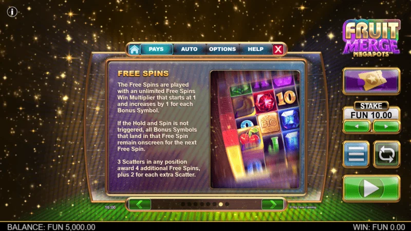 Fruit Merge Megapots - ინფორმაცია Free Spins-ისა და მულტიპლიკატორის შესახებ